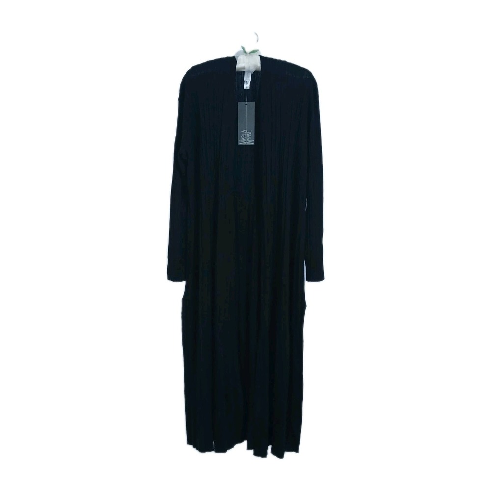 Marla Wynne Women Longline Cardigan M Black Ribbed Minimalist Closet Staple Knit